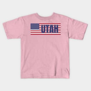 Utah State in American Flag Kids T-Shirt